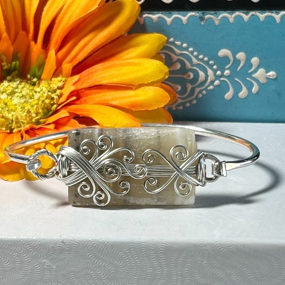 Laguna Lace Calcite Bangle Bracelet Cuff Handmade Silver Plated Wire Wrapped New - Picture 4 of 8